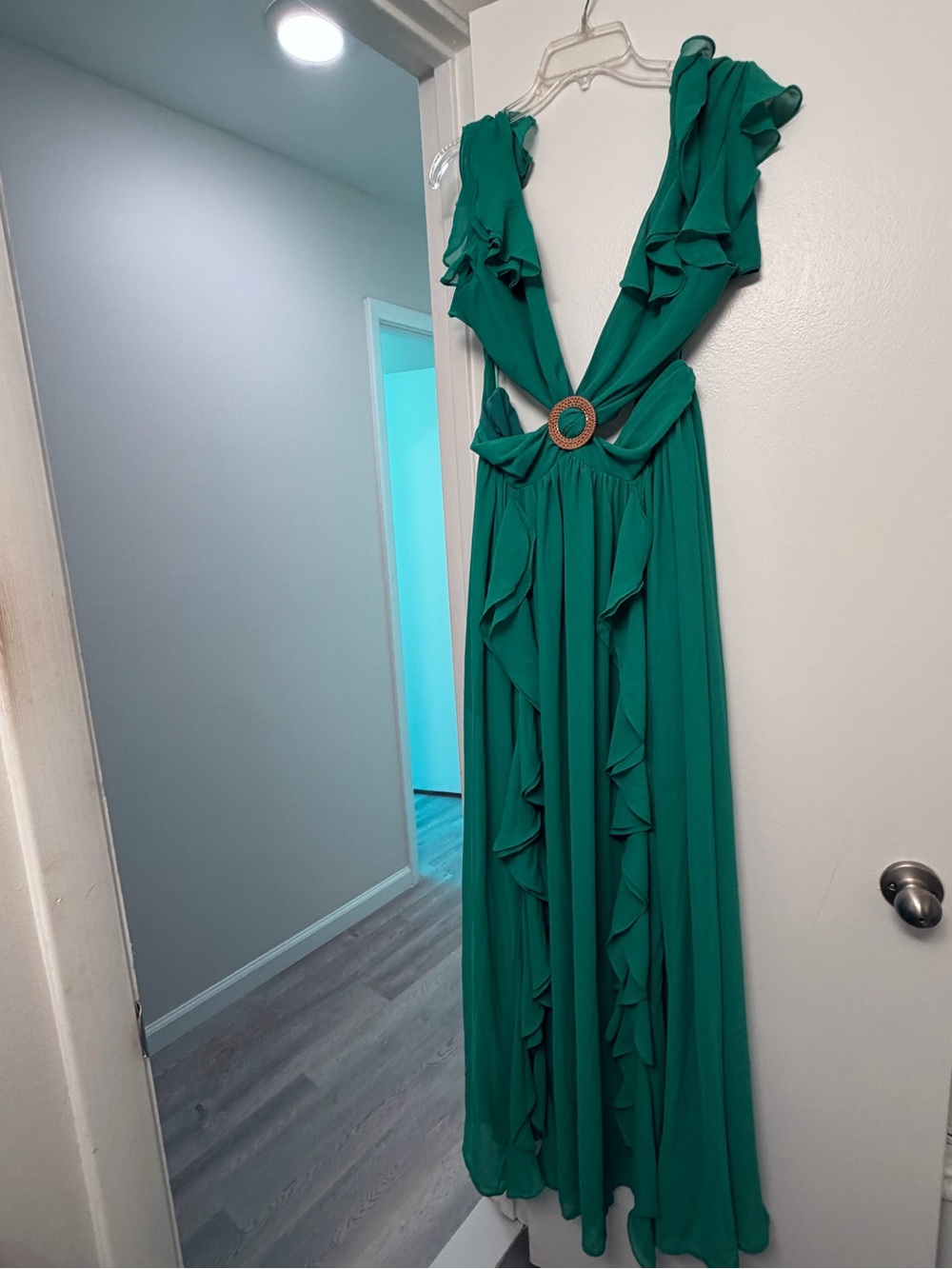 VICI Teal Green O-Ring Cutout Ruffle Maxi Dress - Extra Large (XL)